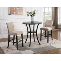 36" Round Espresso Finish Bar Table Nail Head Trim(Only Table) by Winston Porter