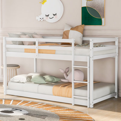 Twin Over Twin Floor Bunk Bed With Ladder by Harriet Bee