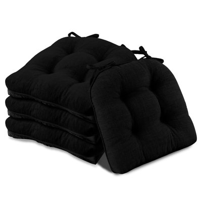 Chair Cushions For Dining Chairs 4 Pack, Memory Foam Chair Cushion With Ties And Non Slip Backing,  Tufted Chair Pads For Dining Chairs(Black) by Hokku Designs