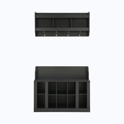 Shoe Storage Bench with Shelves and 4 Hooks