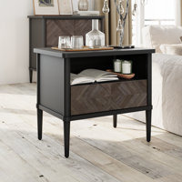 Cartlin Mid-Century Solid Wood Nightstand with Chevron Front & Open Shelf - Acacia, Mystic Finish by George Oliver
