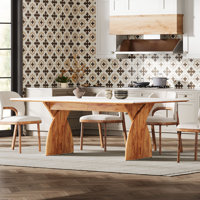 White Brown 70.8-Inch Rectangular Dining Kitchen Table for 6 to 8 People by Wrought Studio