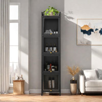 Modern Four-tier Glass Door Cabinet With Iron Frame And Golden Handles by Ebern Designs