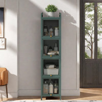 Modern Four-tier Glass Door Cabinet With Iron Frame And Golden Handles