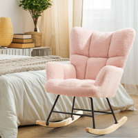 Rocking Chair, Soft Glider, Ergonomic Modern Accent Reading Recliner, Teddy Fabric With Armrest & Wide Backrest For Nursery, Living Room, Bedroom, Bal