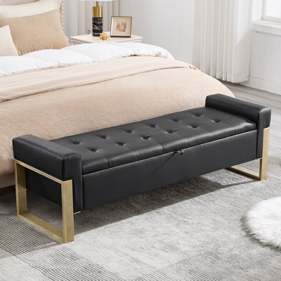 Upholstered Flip Top Storage Bench With Metal Feet by Mercer41
