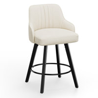 Thick Padded Cushion Wood Legs Modern Bar Stool With 360° Rotation