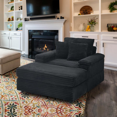 Lovis 44.00" Oversized Lounge Chair Indoor Sleeper Chair with Movable Ottoman, Comfy Corduroy. by Lark Manor