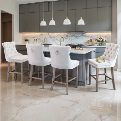 Velvet Nailhead Wing Back Counter Height Barstools(Set of 4) by Rosdorf Park