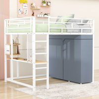 Metal Loft Bed With Built-In-Desk And LED Light And Shelves by Mason & Marbles