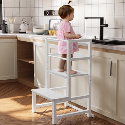 Adjustable Toddler Step Stool with Safety Rail - Sturdy Wood & Steel for Kids, Non-Slip Toddler Stool for Cooking & Counter Access by Mason & Marbles