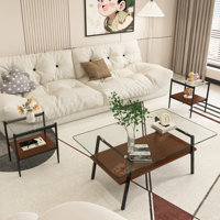 Coffee Table And End Tables Set Of 3, Tempered Glass Table With MDF Layer, Modern Tables For Living Room by Latitude Run