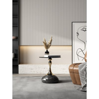 10mm Gray Tempered Glass Side Table with Marble-Finish Base & Nano-Coated Pole - Weighted Accent Table for Living Room, Bedroom, Balcony by Mercer41