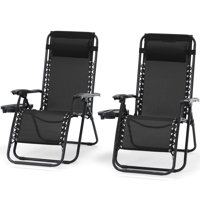 Set of 2 Zero Gravity Lounge Chairs, Folding Reclining Patio Chairs with Cup Holder & Headrest