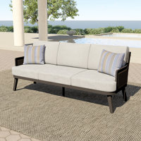 Ludovic Metal & Polyester Patio Sofa With 2 Accent Pillows, Brown by George Oliver