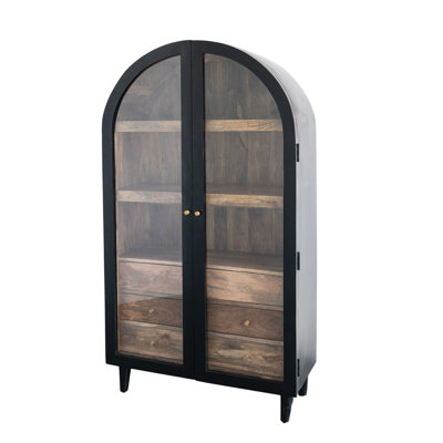 Arched Solid Mango Wood Curio Cabinet With 3 Drawers by Wildon Home