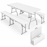 6FT 3-Piece Portable Picnic Table Bench Set, Folding Camping Table and Chairs with Carrying Handles for Indoor Outdoor Use, Camping, BBQ, Party, Event by Arlmont & Co.