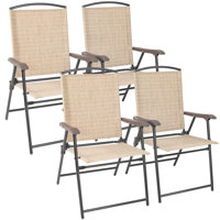 Upgraded Version 4 Pcs Patio Folding Chairs With Arms, Portable Outdoor Lawn Chairs, Sling Back Chairs For Camping,lawn, Pool, Courtyard, Balcony & Ga by Arlmont & Co.