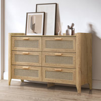 Fake Rattan 6 Drawer Dresser for Bedroom, 47.3″ W Modern Wide Chest of Drawers, Wood Storage Organizer for Clothes, Entryway, Hallway, Nursery or Livi by Bay Isle Home