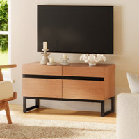 Modern TV Stand With Storage Cabinets For 40 Inch TV, Wood Entertainment Center Media Console Table With Metal Legs For Living Room
