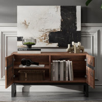 Modern TV Stand With Storage Cabinets For 40 Inch TV, Wood Entertainment Center Media Console Table With Metal Legs For Living Room by Latitude Run