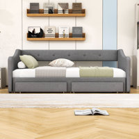 Twin XL Two Drawers Upholstered Daybed with Slats by Lark Manor