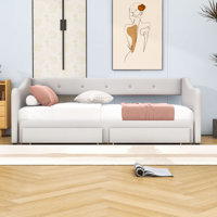 Twin XL Two Drawers Upholstered Daybed with Slats by Lark Manor