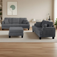 Crestline 3 Piece Set Comfy Sofa Couch 3-Seater & Loveseat Sofa With Storage Ottoman For Living Room With USB, Side Pockets, Pillows Included by Latitude Run
