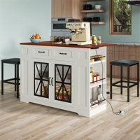 47" Large Portable Kitchen Island Dining Bar Kitchen Table with Drop Leaf and 2 Stools by Gracie Oaks