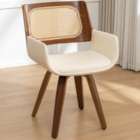 Swivel Home Office Chair - Upholstered Faux Leather & Rattan Back Desk Chair, Ergonomic Executive Chair with Lumbar Support by Bayou Breeze