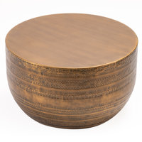 Modern Round Aluminum Hammered Texturing Metal Drum Coffee Table, Hand-Stamped Iron by Gracie Oaks