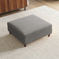 Upholstered Square Corduroy Ottoman with Solid Wood Legs, Single Ottoman Modular Part For Sectional Sofa by Ebern Designs