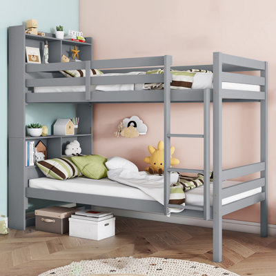 Twin Over Twin Solid Wood Standard Bunk Bed With Bookcase Headboard by Harriet Bee