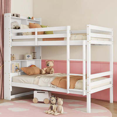 Twin Over Twin Solid Wood Standard Bunk Bed With Bookcase Headboard by Harriet Bee