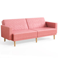 Mid-Century Modern Convertible Futon Sofa Bed Upholstered Loveseat Couch Sleeper With Cotton-Linen Fabric For Living Room