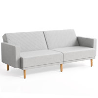Mid-Century Modern Convertible Futon Sofa Bed Upholstered Loveseat Couch Sleeper With Cotton-Linen Fabric For Living Room