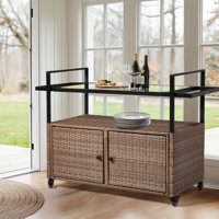 Black Rattan Bar Table With Wheels