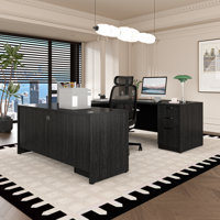 U-Shaped Executive Desk With File Cabinets by Inbox Zero