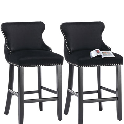 Wing-Back Velvet Upholstered Bar Stools Set of 2 by Rosdorf Park