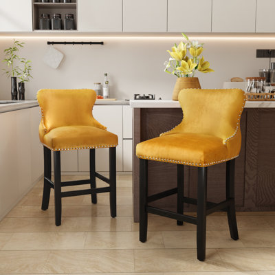 Wing-Back Velvet Upholstered Bar Stools Set of 2 by Rosdorf Park