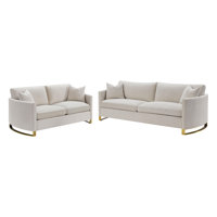 2-piece Upholstered Arched Arm Sofa Set Beige by Everly Quinn