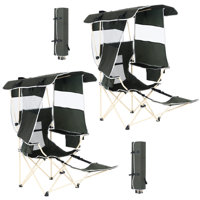 Camping Chair with Canopy, Removable Footrest, Cooler Bag, Cup Holder, Sports, Fishing, and Beach Chair (Green 2-Pack) by Arlmont & Co.