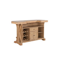 Solid Wood 72" Home Bar with Storage and Wine Rack