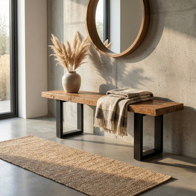 Aurora - Solid Wood Bench - Rustic Farmhouse Entryway Seating, Modern Living Room & Hallway Furniture by 17 Stories