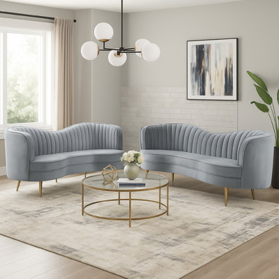 2-piece Upholstered Channel Tufted Sofa Set Grey by Mercer41