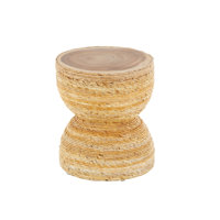 Kai Cole And Grey Banana Leaf Handmade Woven Side End Light Brown Accent Table With Wooden Tabletop by Ebern Designs
