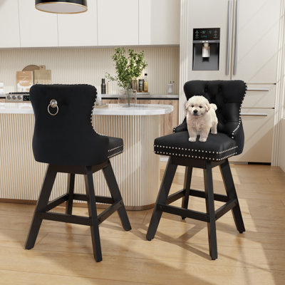 Velvet Swivel Tufted Wooden Barstools Set of 2 by Rosdorf Park