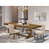 Kitchen Dining Set consists of a Mid Century Dining Table and Linen Fabric Dinning Chairs with Button Tufted Back - (Finish Option). by Red Barrel Studio