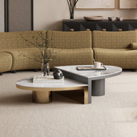 51" Oval Coffee Table: Modern Luxury Sintered Stone Top & Metal Base, Two-Tone Durable Design by Everly Quinn
