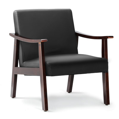 Upholstered Accent Chair, Modern PU Leather Armchair Reception Chair With Armrests And Wooden Legs by George Oliver